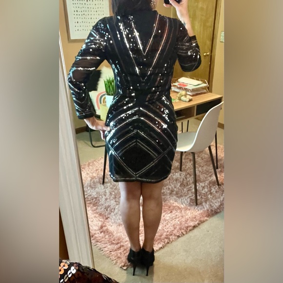 Express Holiday New Years Black Sequin Long Sleeve Party Dress size L - Picture 4 of 11